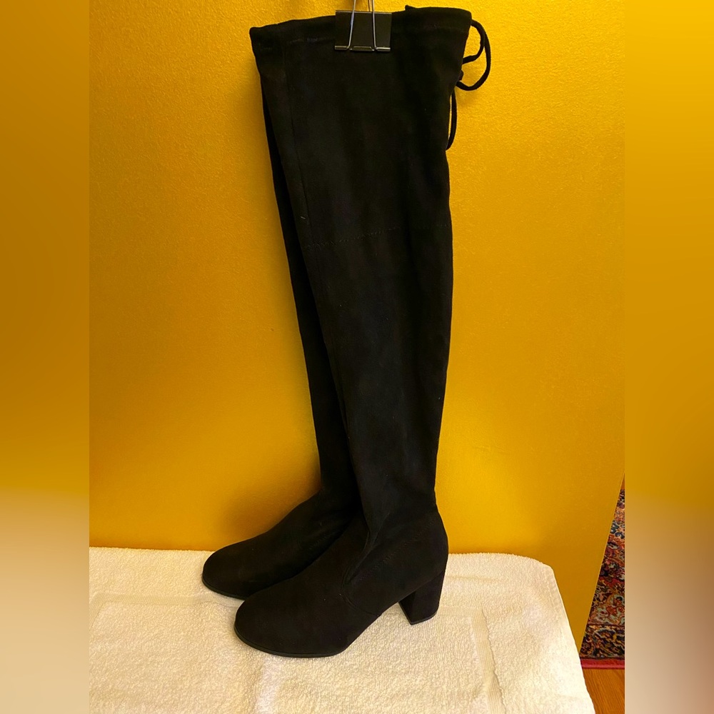 Black Suede Thigh High Boot